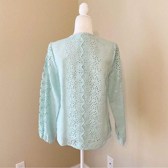Tyler Boe 100% Linen Eyelet Cut Out Long Sleeve Top - Medium - Picture 4 of 13